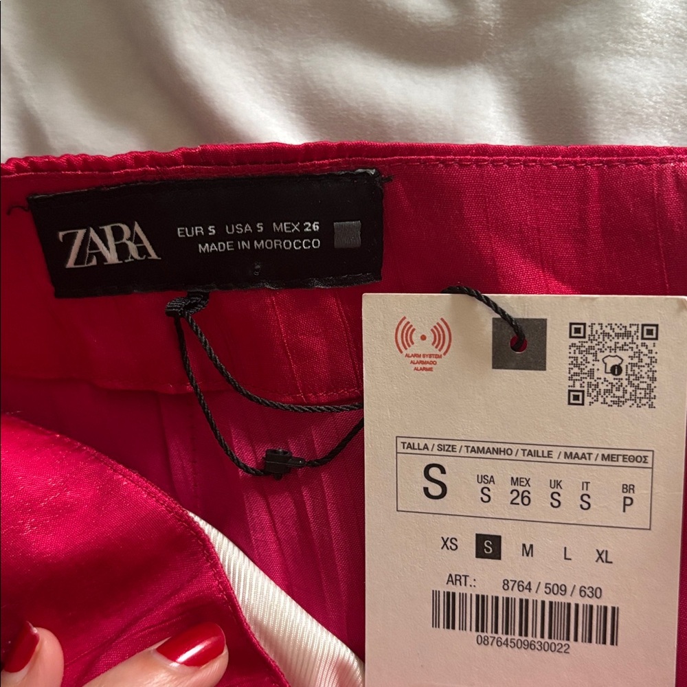 Zara metallic sheen crinkle effect lightweight wide-leg pink pants trousers sz.S - Picture 12 of 16